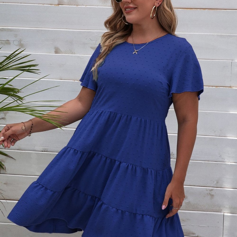 NEW NEVER WORN Plus Ruffle Hem Swiss Dot Dress  2XL  DARK BLUE